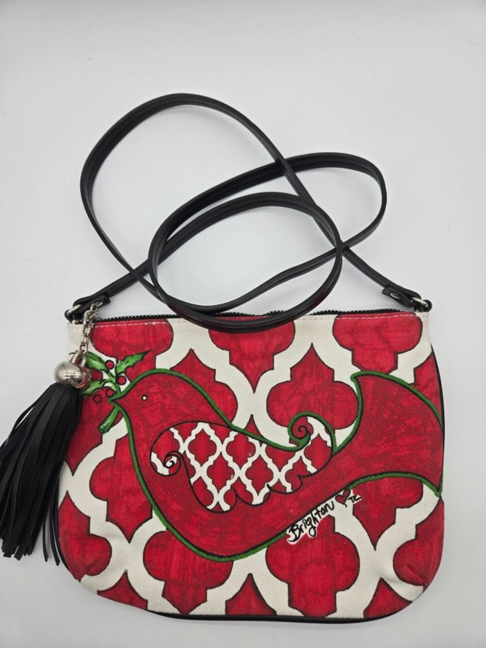 Brighton Love Dove Red Crossbody Pouch Purse Heart Bird Tassel Holiday Bag